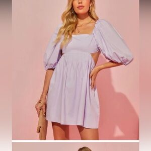 NWT Vici Collection lavender Cotton Puff Sleeve Open Back Mini Dress- sz large